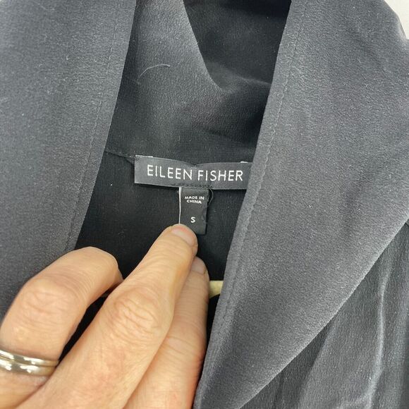 Eileen Fisher Jacket Women's Small Black 100% Silk Pockets Full Zip Long Sleeve - Picture 3 of 13